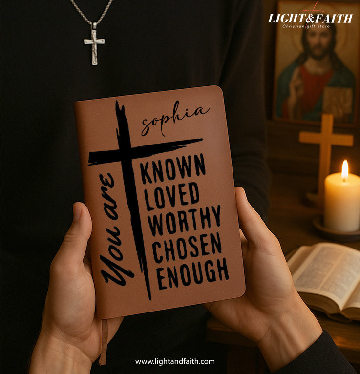 Personalized Christian Journal with Cross and Identity Message, Custom Name Prayer & Faith Notebook, Religious Gift, First Communion Gifts, Birthday. NBLAF50